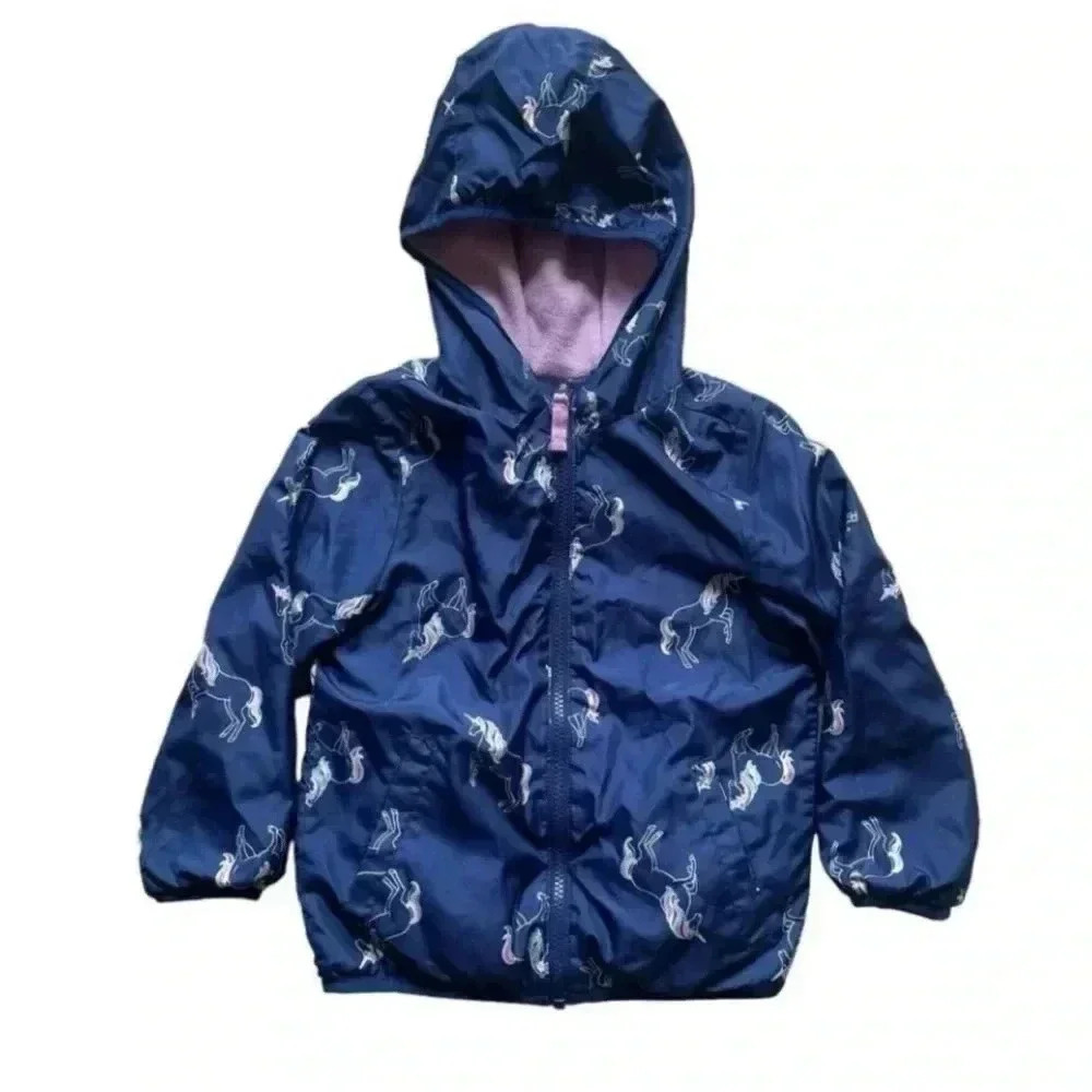 OshKosh B'Gosh  Girls Hooded Reversible Blue Jacket Coat SZ 4T #1734